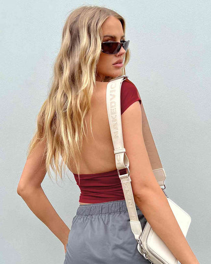 Backless Short Sleeve Cropped Blouse