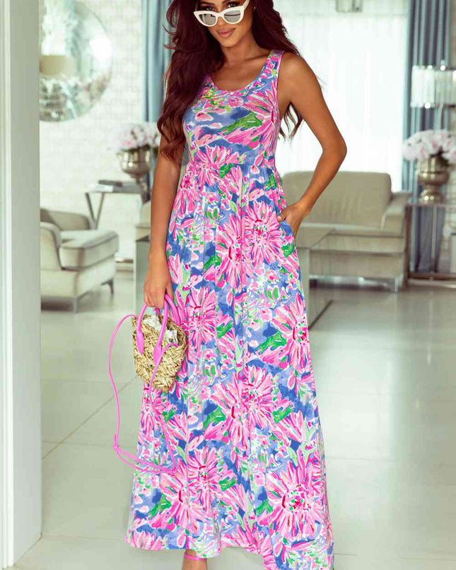 Floral Round Neck Sleeveless Dress