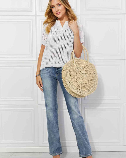 Justin Taylor Beach Date Straw Rattan Handbag in Ivory