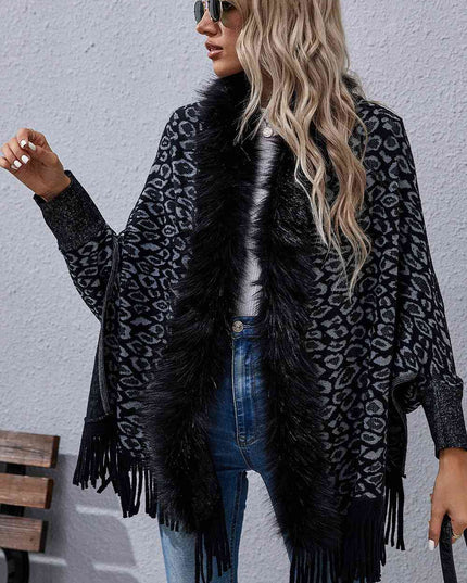 Leopard Fringe Detail Poncho