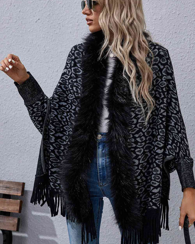 Leopard Fringe Detail Poncho