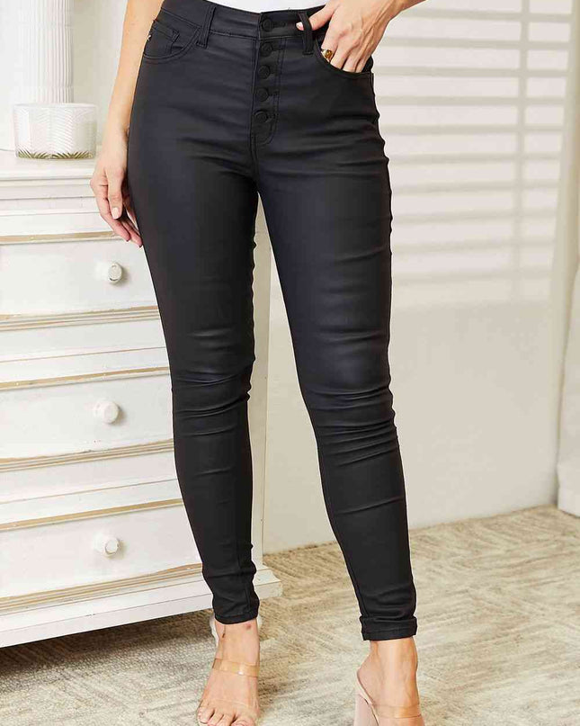 Kancan Full Size High Rise Black Coated Ankle Skinny Jeans