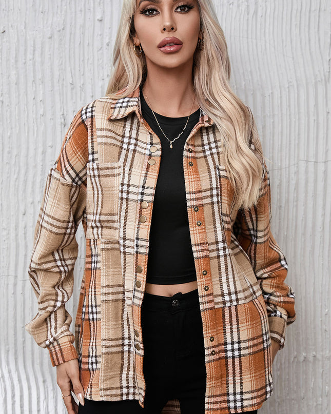 Plaid Snap Down Collared Neck Jacket