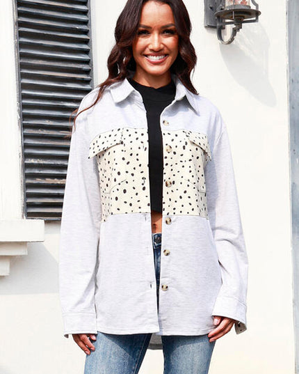 Polka Dot Button Up Long Sleeve Shacket