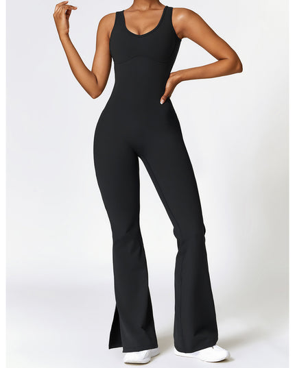 Wide Strap Bootcut Slit Active Jumpsuit