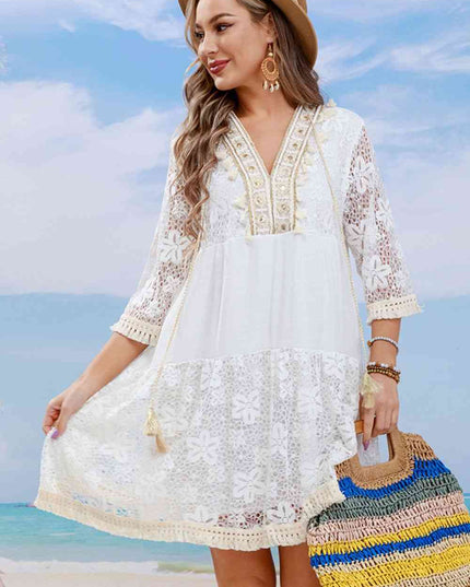 Tassel Spliced Lace Cover Up