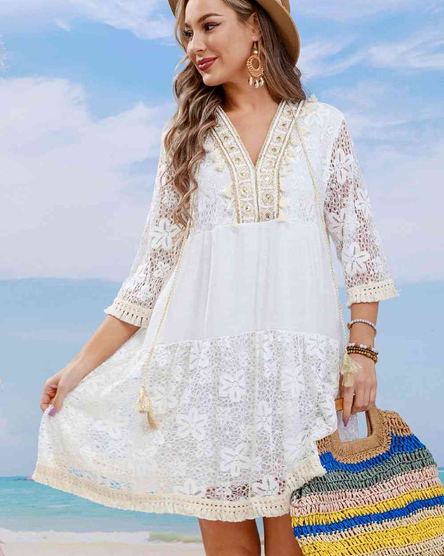 Tassel Spliced Lace Cover Up