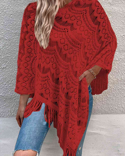 Openwork Fringe Detail Poncho