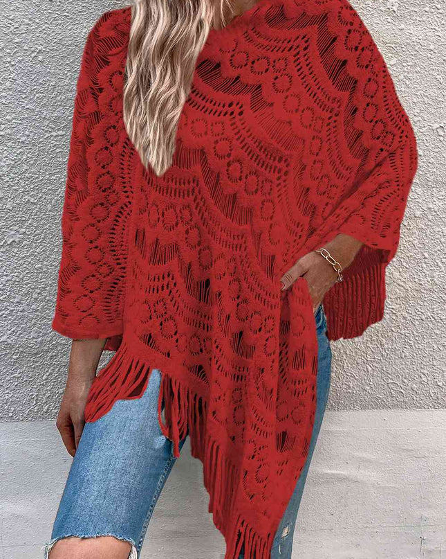 Openwork Fringe Detail Poncho