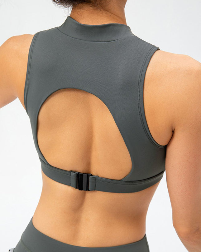 Full Size Cropped Cutout Back Zipper Front Active Tank Top