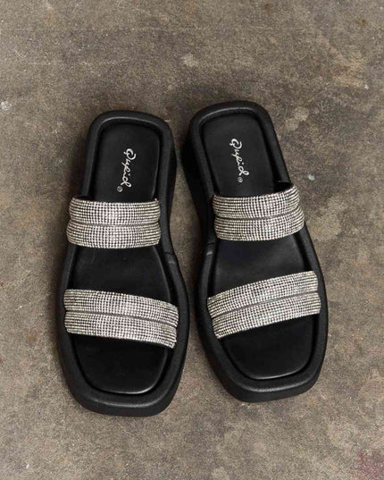 Qupid Bright Mind Platform Wedge Rhinestone Sandal