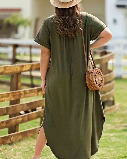 Plus Size V-Neck Short Sleeve Maxi Dress