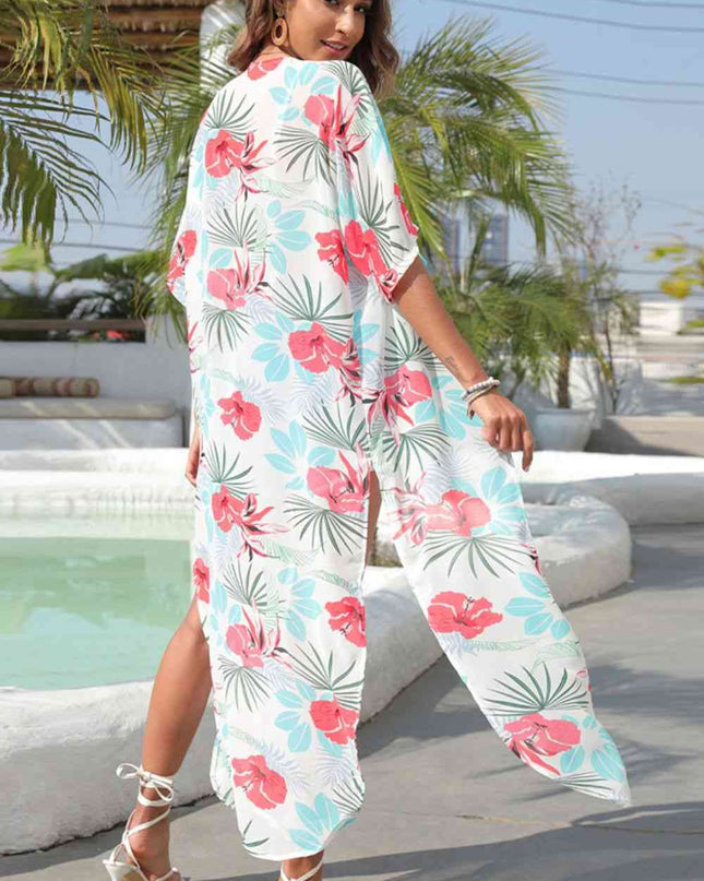 Floral Slit Half Sleeve Cover-Up