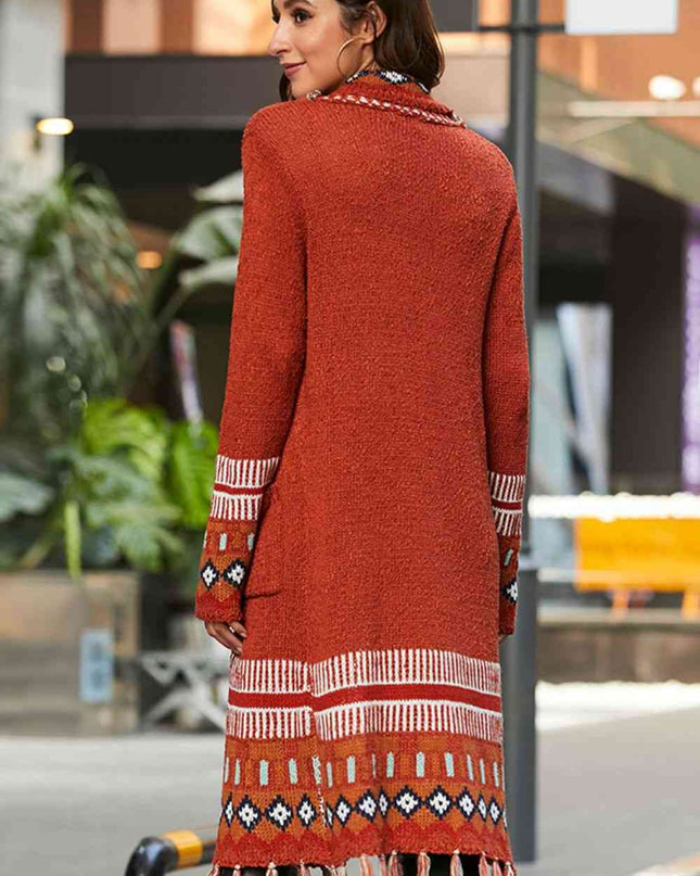 Bohemian Tassel Hem Open Front Duster Cardigan
