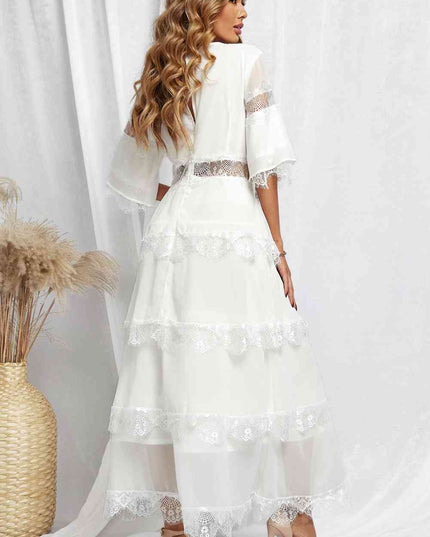 V-Neck Spliced Lace Maxi Dress