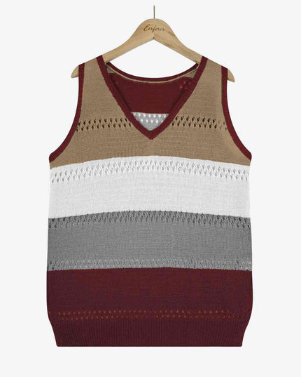 Striped Openwork V-Neck Knit Tank