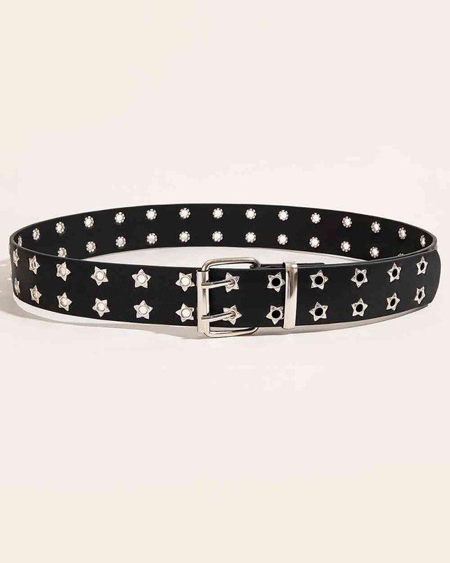 Double Row Star Grommet PU Leather Belt