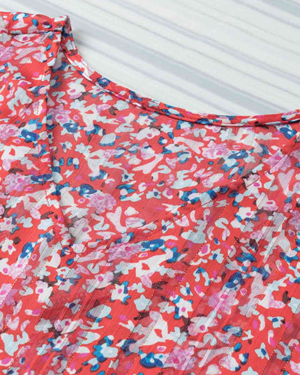 Printed V-Neck Tunic Blouse