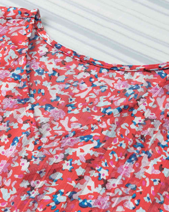 Printed V-Neck Tunic Blouse