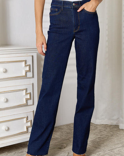 Judy Blue Full Size Raw Hem Straight Leg Jeans with Pockets