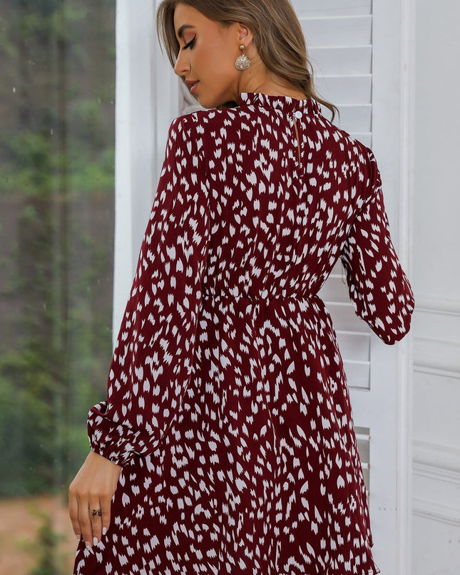 Mock Neck Long Sleeve Printed Dress