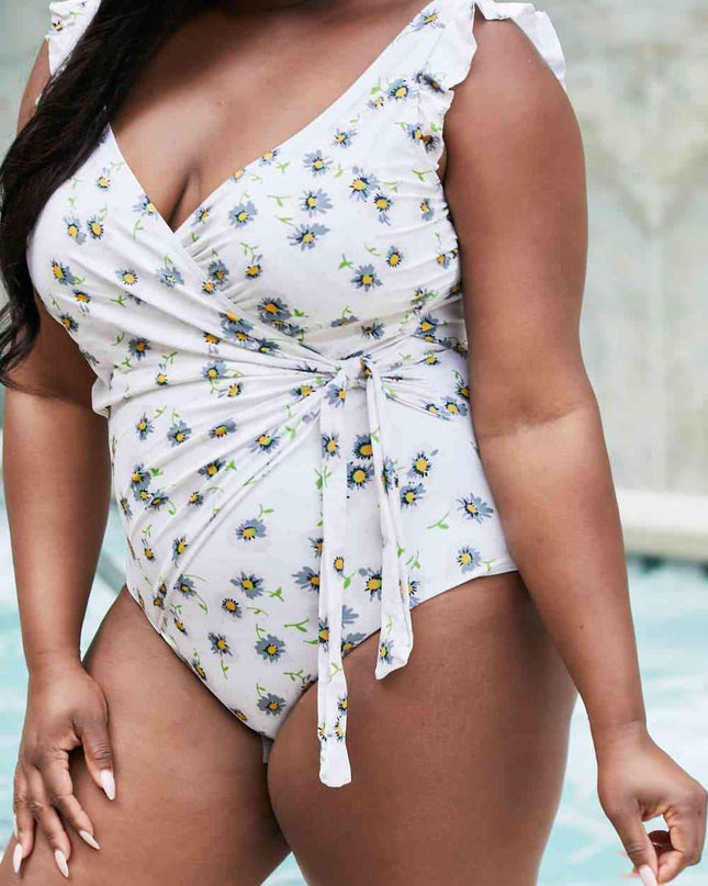 Marina West Swim Float On Ruffle Faux Wrap One-Piece in Daisy Cream