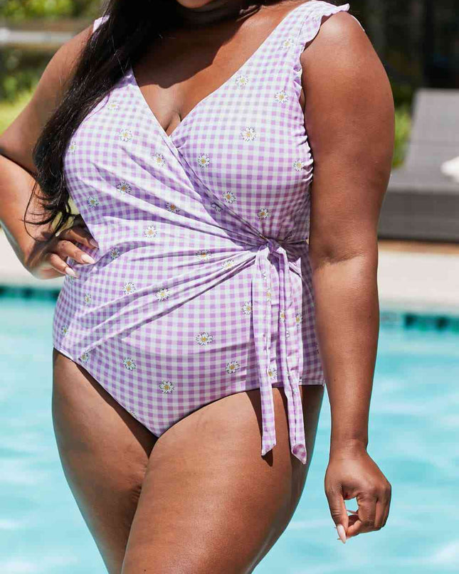 Marina West Swim Full Size Float On Ruffle Faux Wrap One-Piece in Carnation Pink