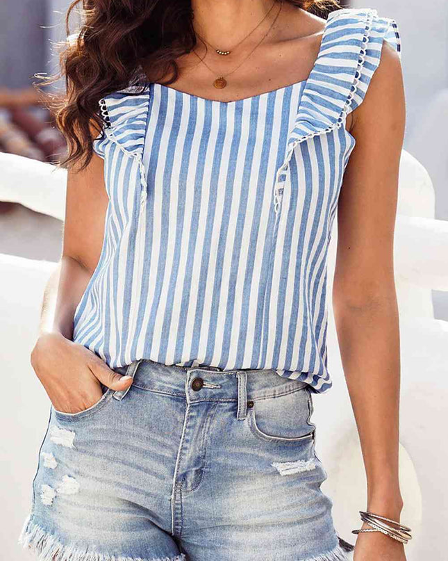 Striped Tie Back Ruffled Tank