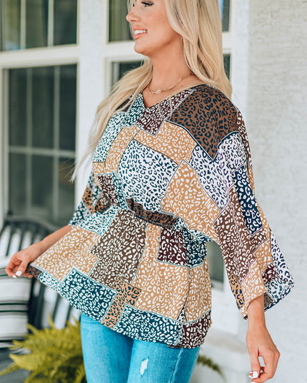 Leopard Patchwork V-Neck Top