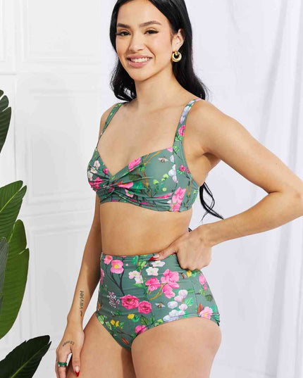 Marina West Swim Take A Dip Twist High-Rise Bikini in Sage