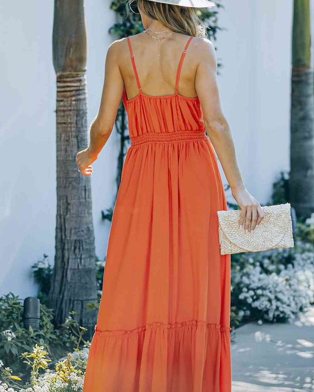 Frill Trim Cutout Spaghetti Strap Dress