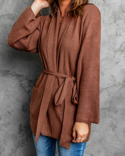 Tied Open Front Dropped Shoulder Cardigan