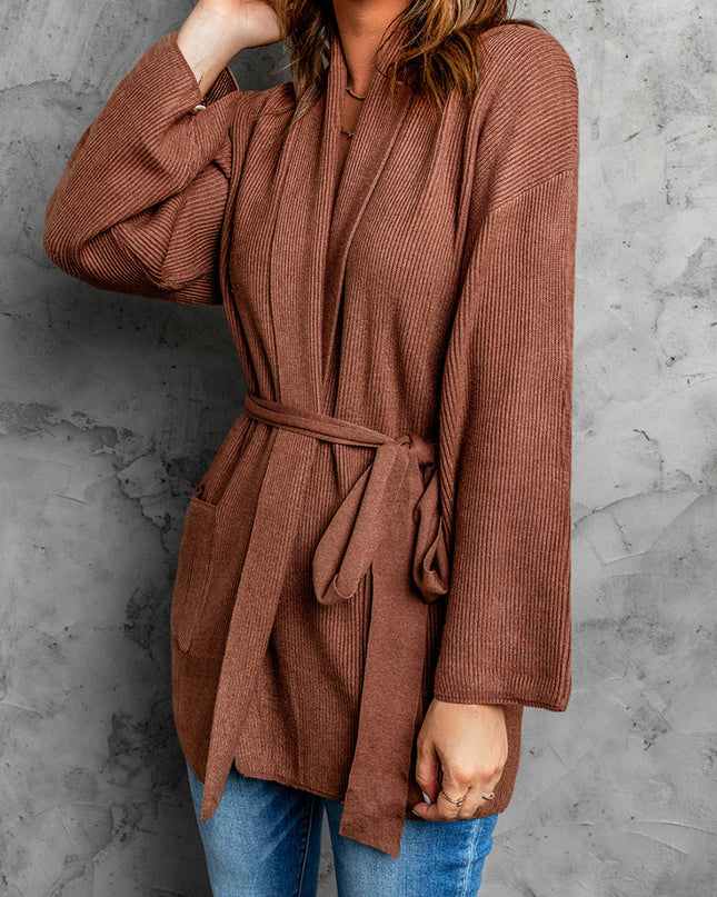 Tied Open Front Dropped Shoulder Cardigan