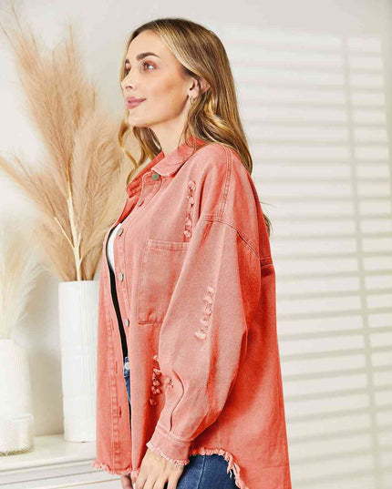 Distressed Raw Hem Denim Jacket