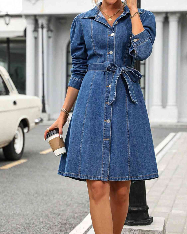 Button Down Long Sleeve Denim Dress