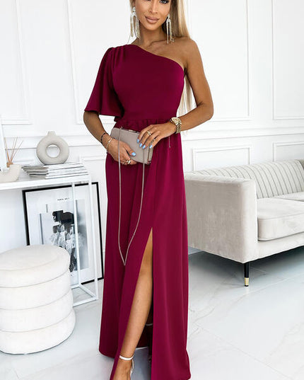One shoulder Flutter sleeves Slit Dress