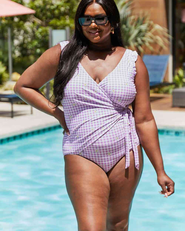 Marina West Swim Full Size Float On Ruffle Faux Wrap One-Piece in Carnation Pink
