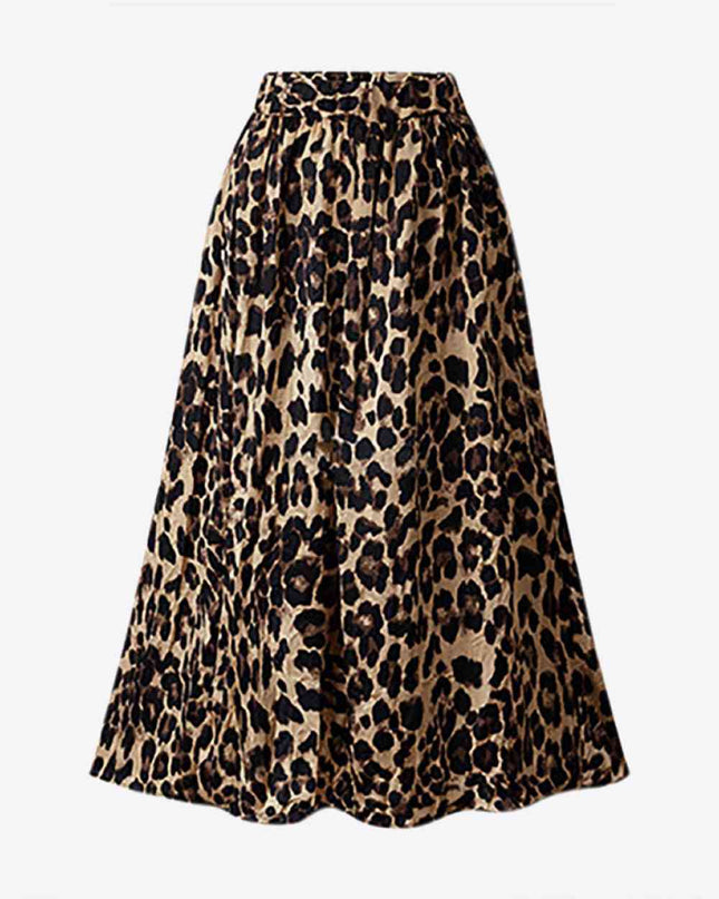 Plus Size Leopard Print Midi Skirt