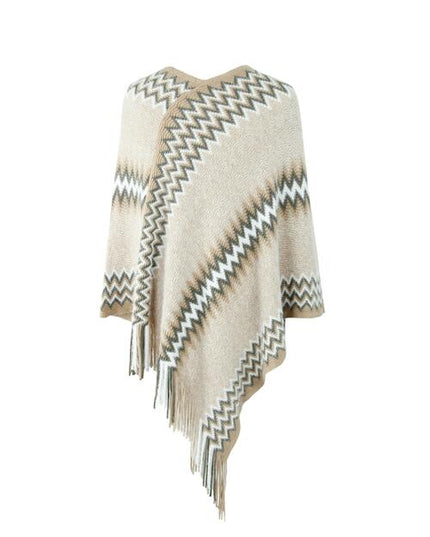 Fringe Hem Striped Cape Sleeve Poncho