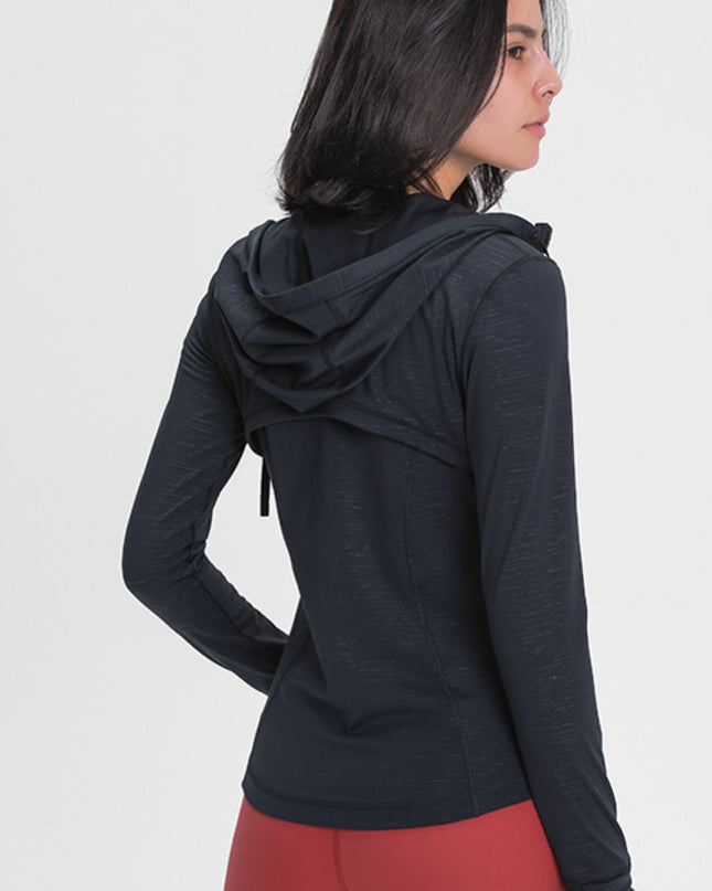 Drawstring Detail Zip Up Sports Jacket with Pockets