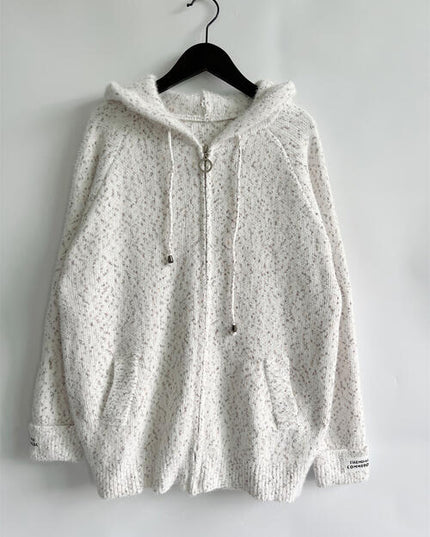 Zip Up Drawstring Long Sleeve Hooded Sweater