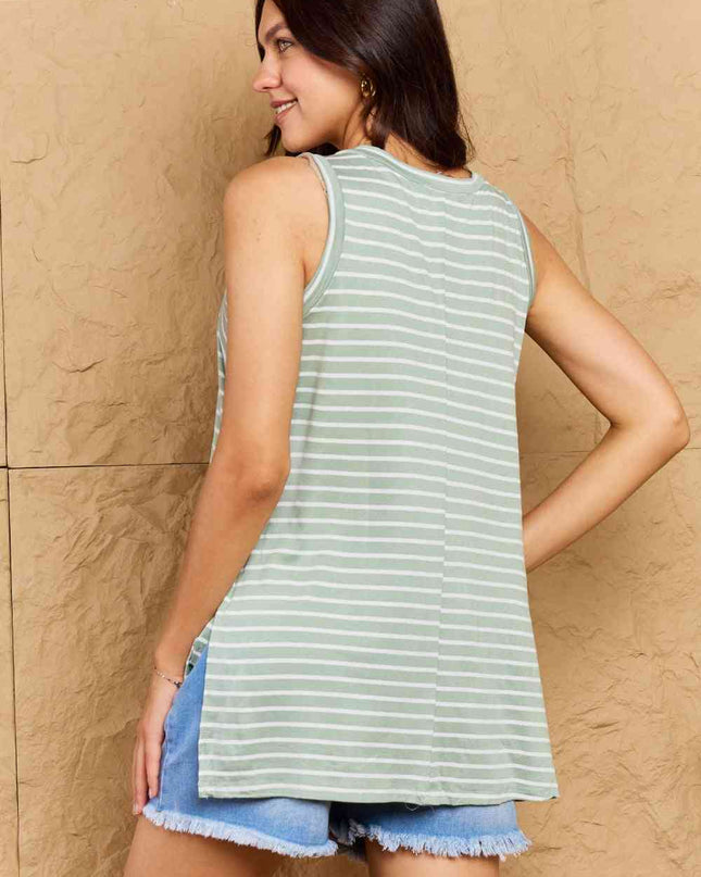 Doublju Full Size Striped Sleeveless V-Neck Top