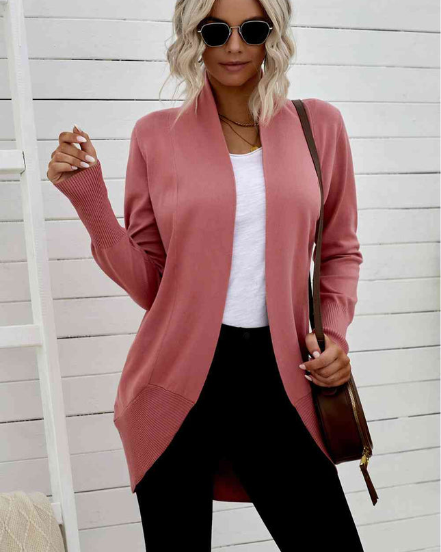 Double Take Long Sleeve Ribbed Hem Open Front Longline Cardigan