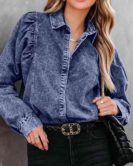 Collared Neck Buttoned Denim Shirt