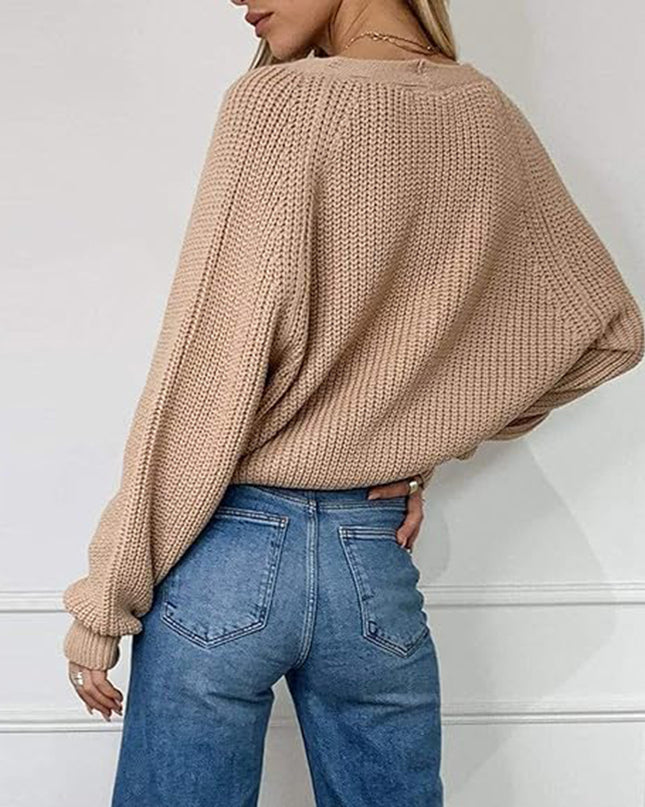 Button Up V-Neck Long Sleeve Cardigan