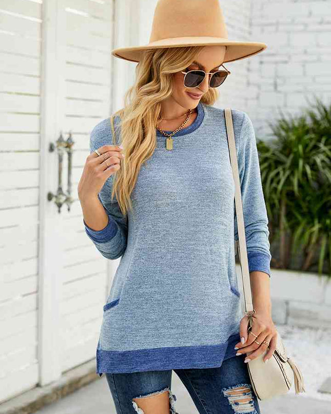 Round Neck Long Sleeve Blouse