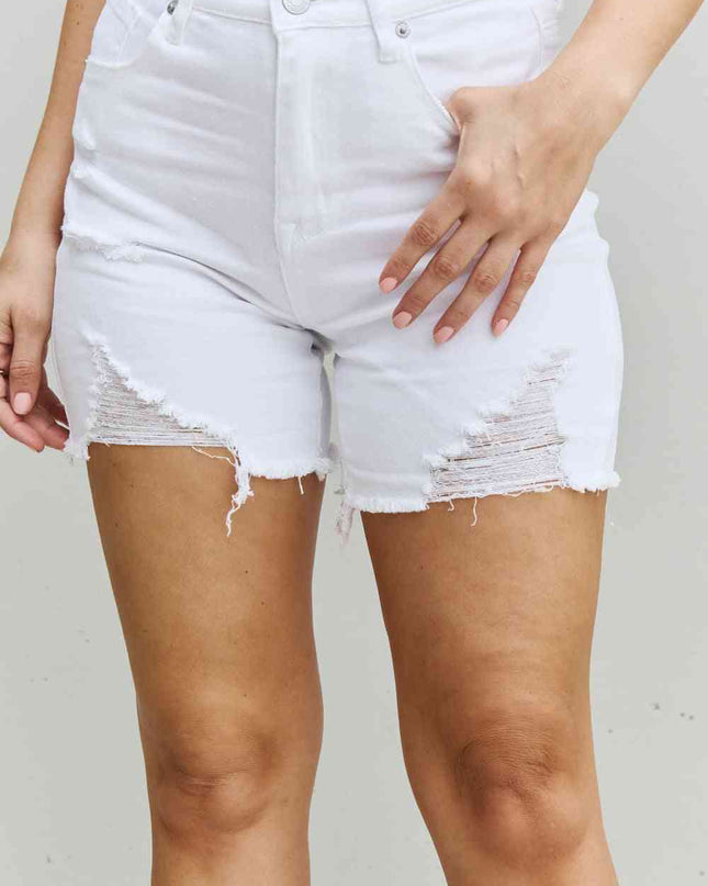 RISEN Ella Full Size High Waisted Distressed Thigh Shorts