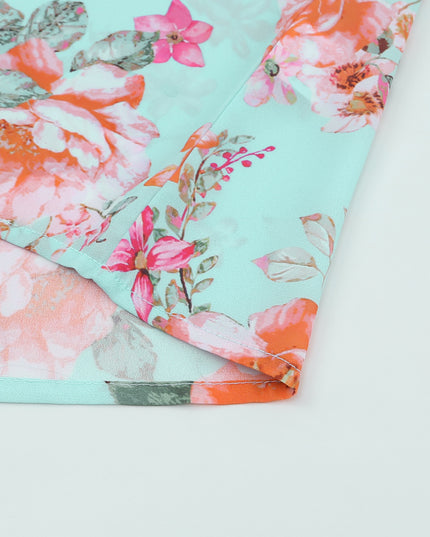 Summer Lover Floral Puff Sleeve Round Neck Blouse