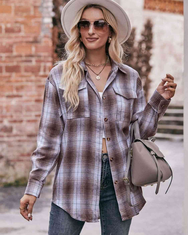 Plaid Dropped Shoulder Longline Shirt