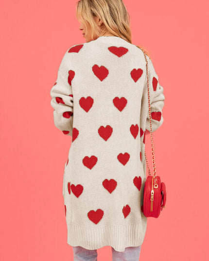 Heart Graphic Open Front Cardigan with Pockets